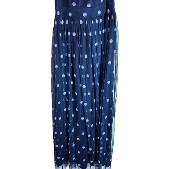 Candalite Navy Blue Polka dot Tulle Sleeveless Maxi Dress, Small - Picture 5 of 8